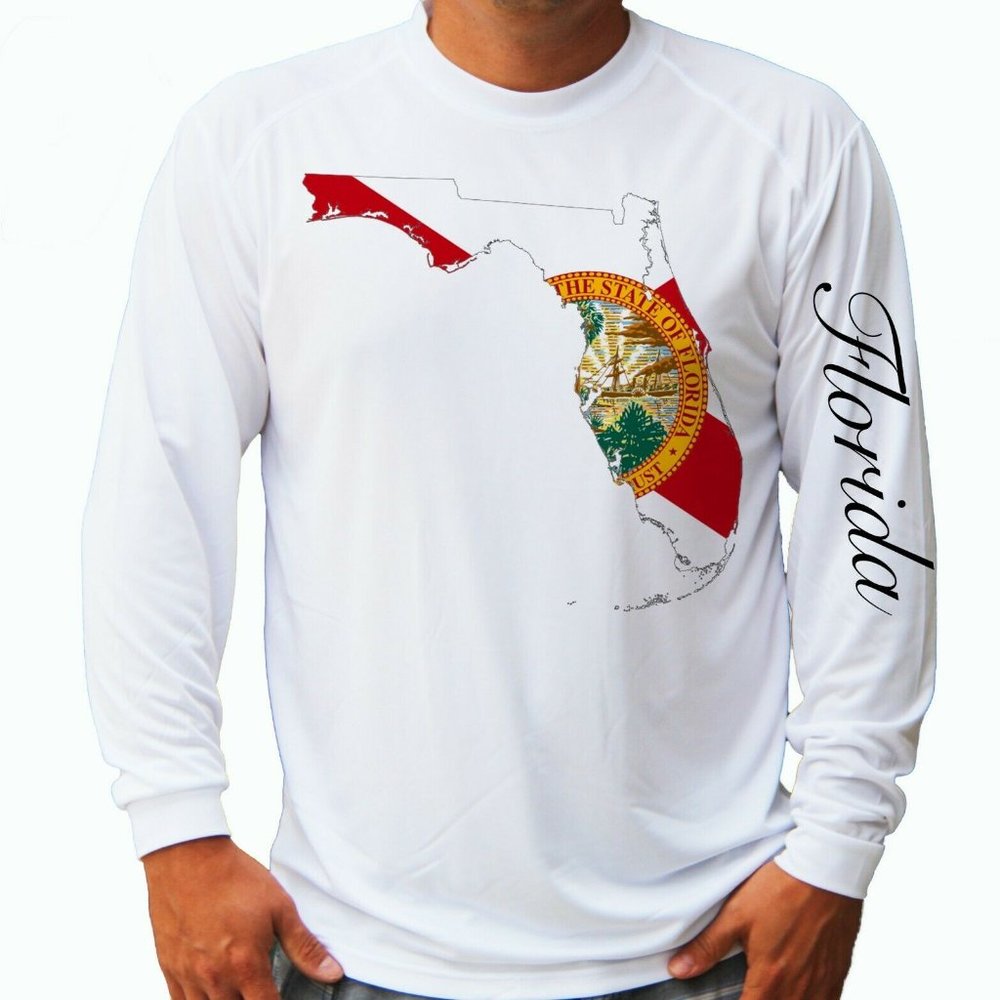 Florida Flag Map Fishin Long Sleeve UPF 50 Men Performance T-Shirt UV Protection